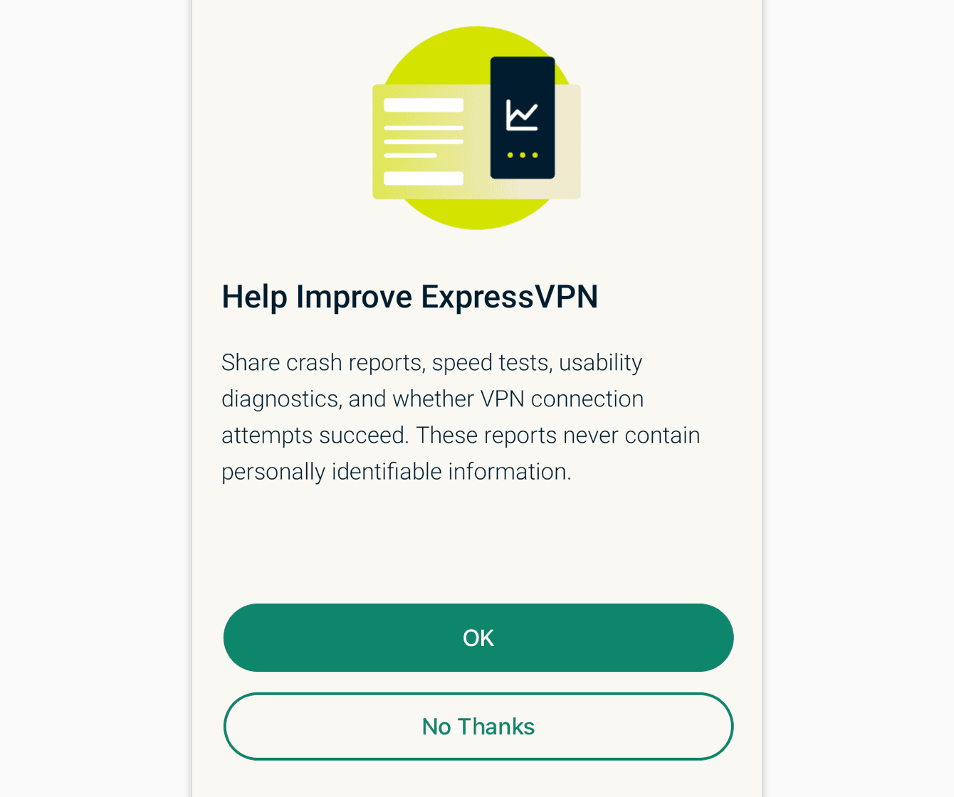 Velg om du ønsker å bidra til å forbedre ExpressVPN.