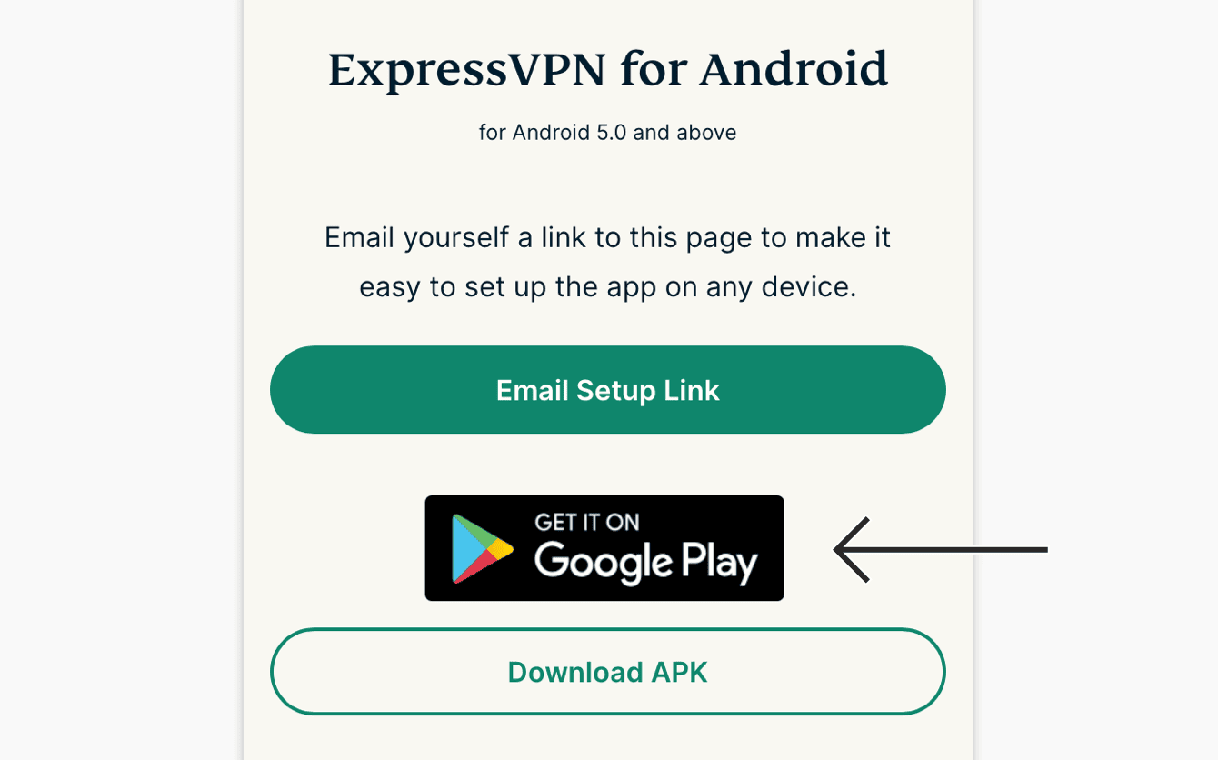Under «ExpressVPN for Android», trykk «Få den på Google Play».